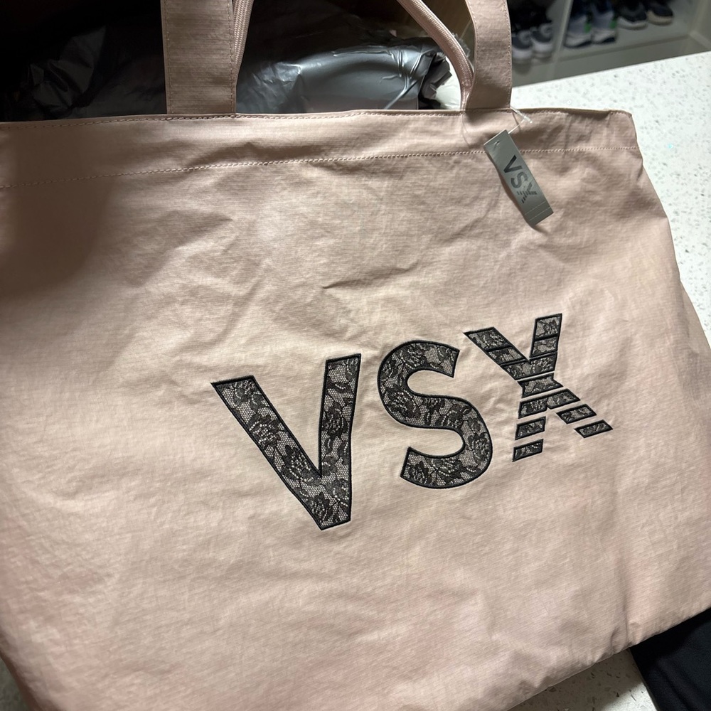 VSX Pink Tote with Black Lace-Pattern Logo